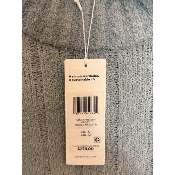Eileen Fisher LARGE FROST Organic Cotton/Cashmere Fluffy Rib Turtleneck Sweater - Picture 4 of 12
